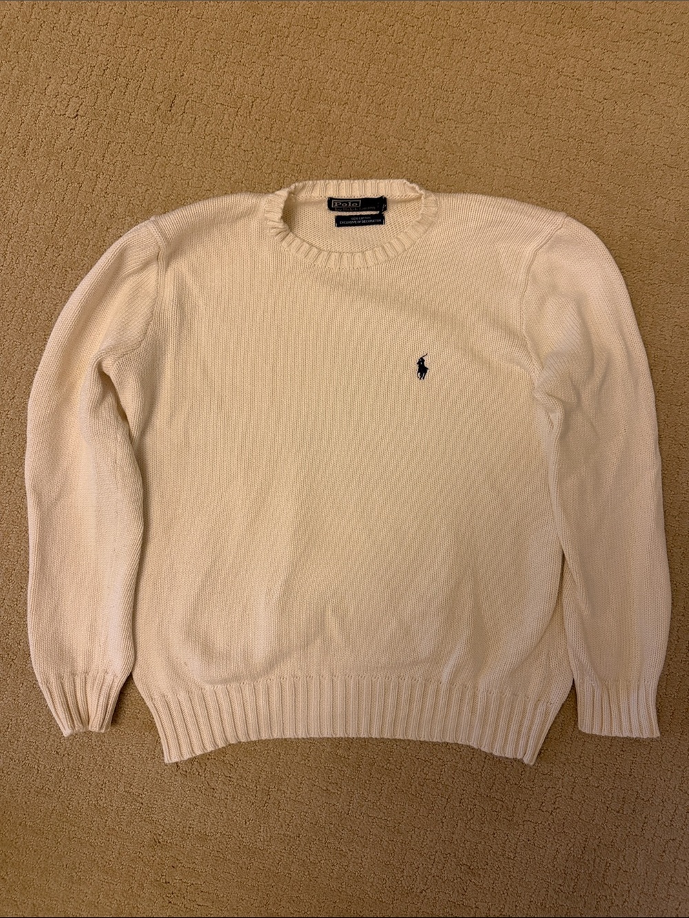 Mens Ralph Lauren Off-White Crewneck Sweater with Navy Pony Size Small